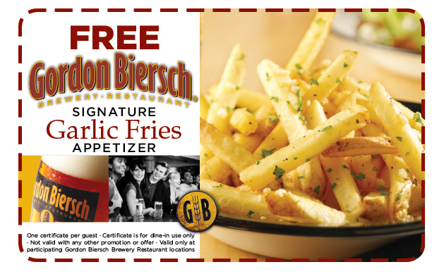 Free Garlic Fries at Gordon Biersch Restaurants